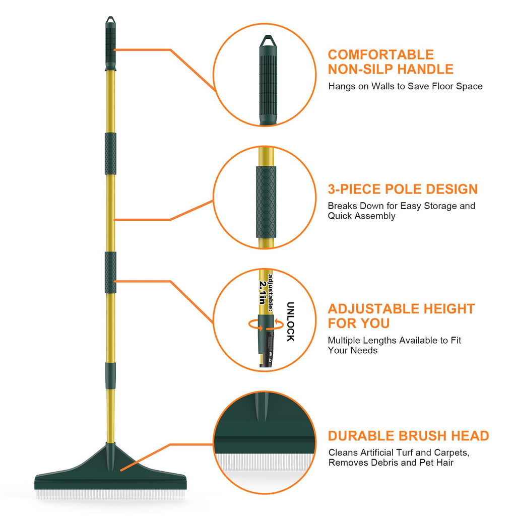 GARDTECH Artificial Grass Rake with Telescopic Steel Handle – 32-55 Inch Hand Rake for Lawn, Carpet, Pet Hair, Leaves & Debris, 3-Piece Easy Storage, Yellow