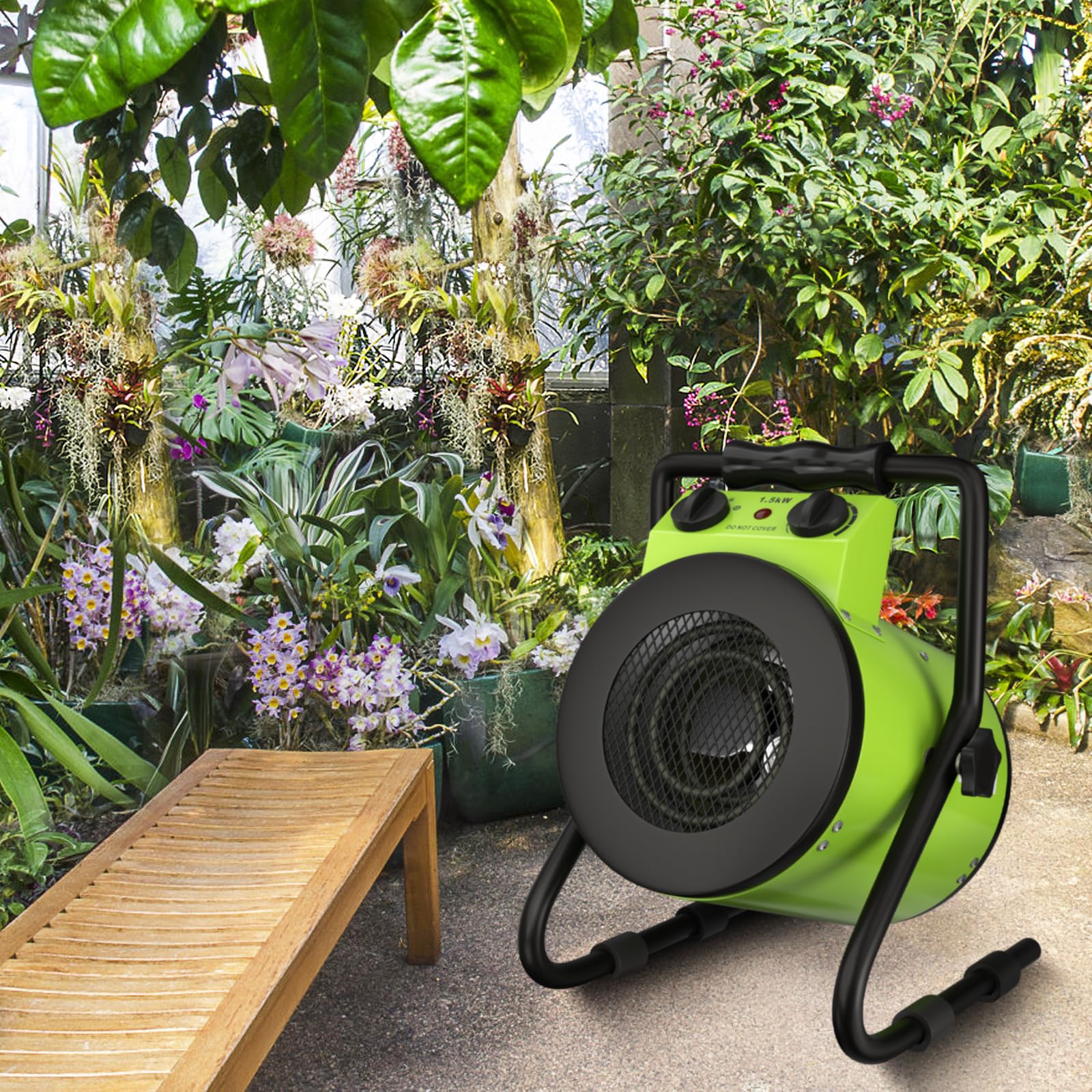 GARDTECH Greenhouse Heater with Digital Thermostat – 1500W Portable Outdoor Electric Heater with Overheat Protection, Strong Airflow, Fast Heating for Patio, Garage & Flower House