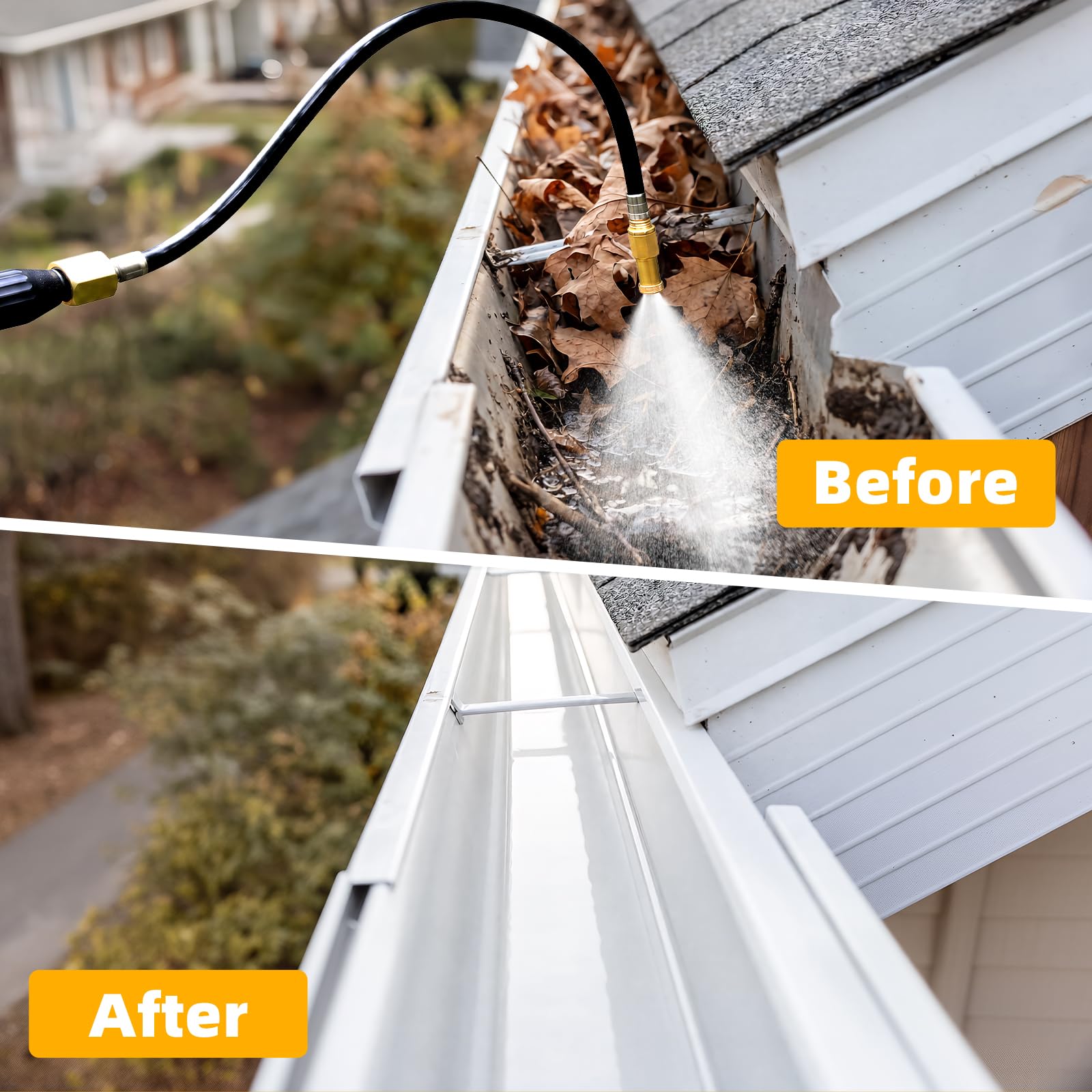 Evcitn Telescoping Gutter Cleaner Tool with 360° Rotating Wand & 3/4" Brass Shut-Off Valve | Extendable 4–20FT, Fits Standard Garden Hose