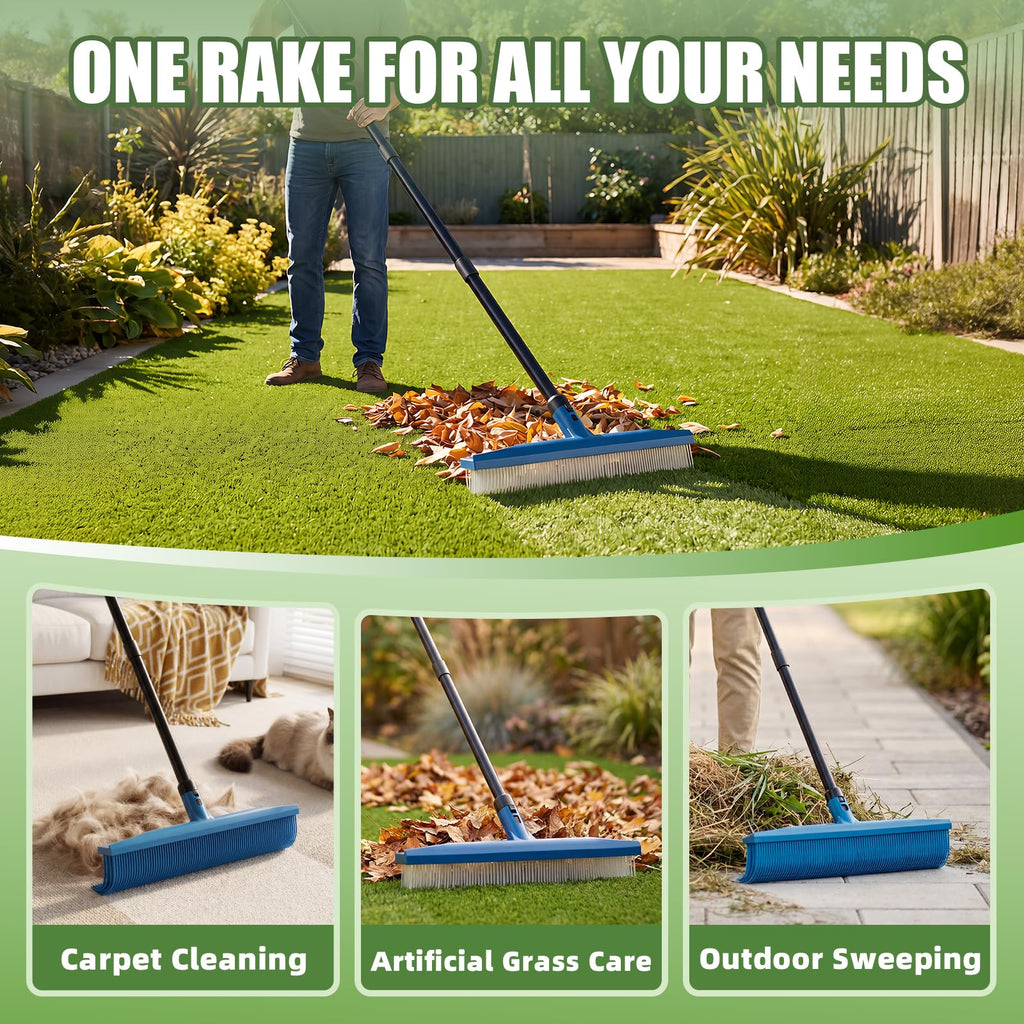 GARDTECH 2-in-1 Artificial Turf Rake & Broom | 3-Row + 4-Row Heads, Quick-Change, 56" Steel Handle