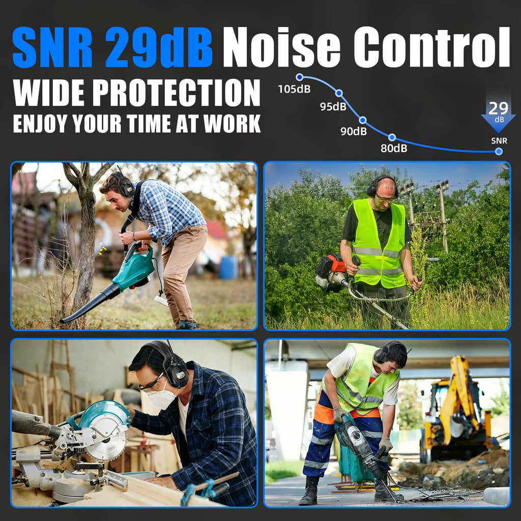 GARDTECH Bluetooth Hearing Protection Earmuffs | SNR 29dB, AM/FM Radio, 40-Hr Battery, Fits Over Glasses