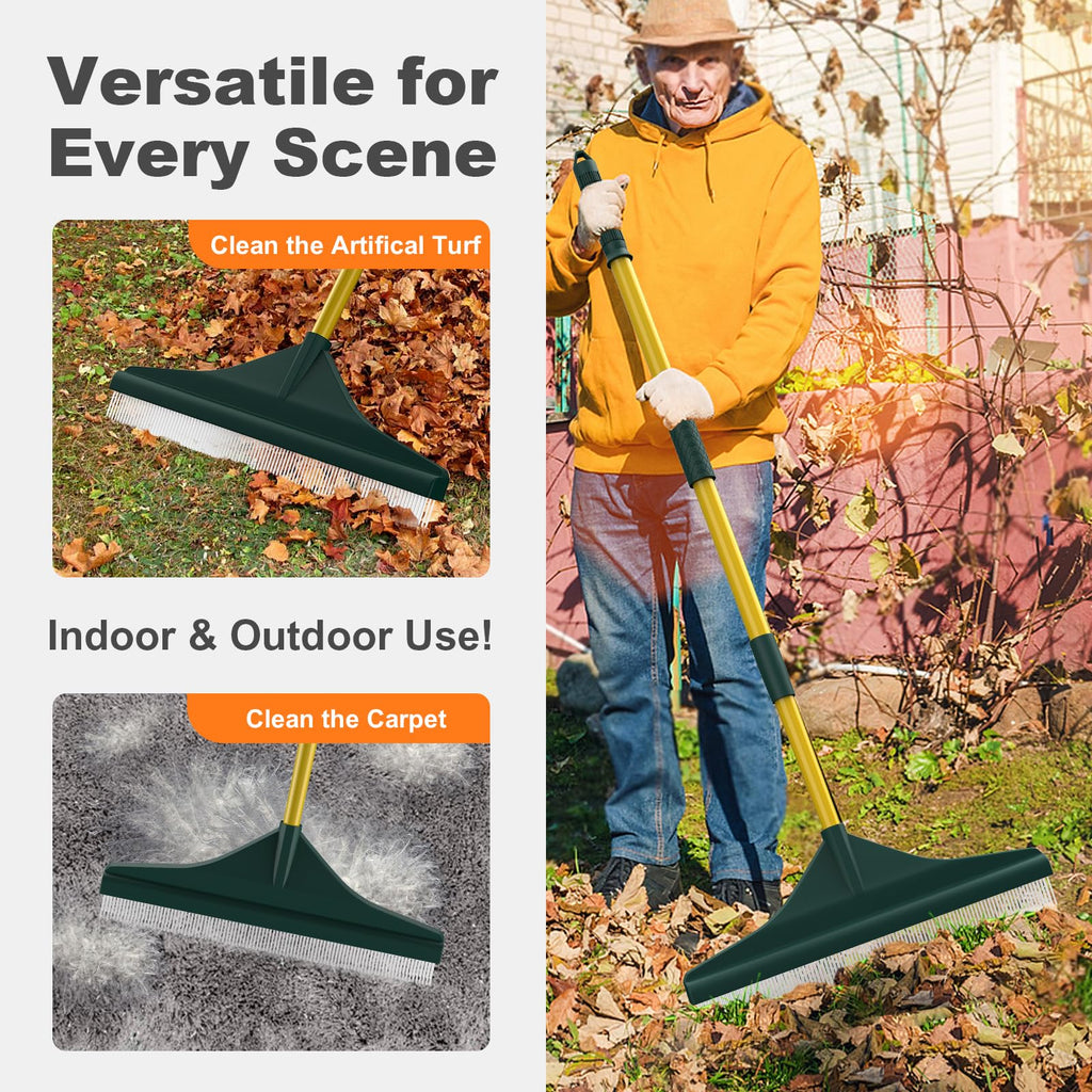 GARDTECH Artificial Grass Rake with Telescopic Steel Handle – 32-55 Inch Hand Rake for Lawn, Carpet, Pet Hair, Leaves & Debris, 3-Piece Easy Storage, Yellow