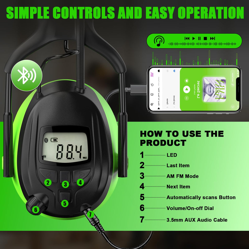 GARDTECH Bluetooth Hearing Protection Earmuffs | SNR 29dB, AM/FM Radio, 40-Hour Battery