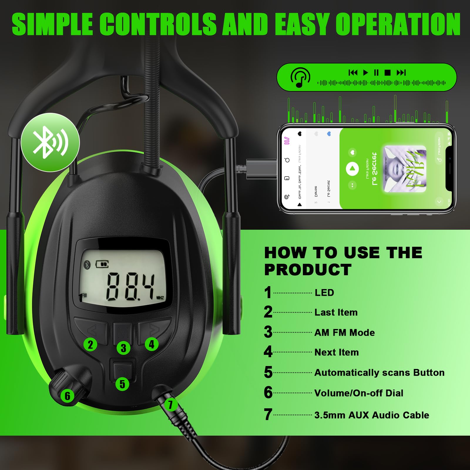 GARDTECH Bluetooth Hearing Protection Earmuffs | SNR 29dB, AM/FM Radio, 40-Hour Battery