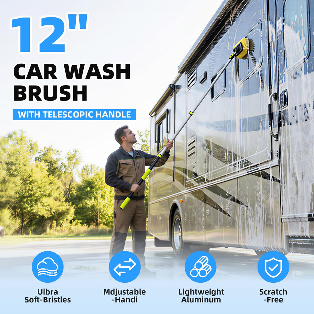 12 FT Long-Handle Car Wash Brush, GARDTECH Telescoping Aluminum Pole