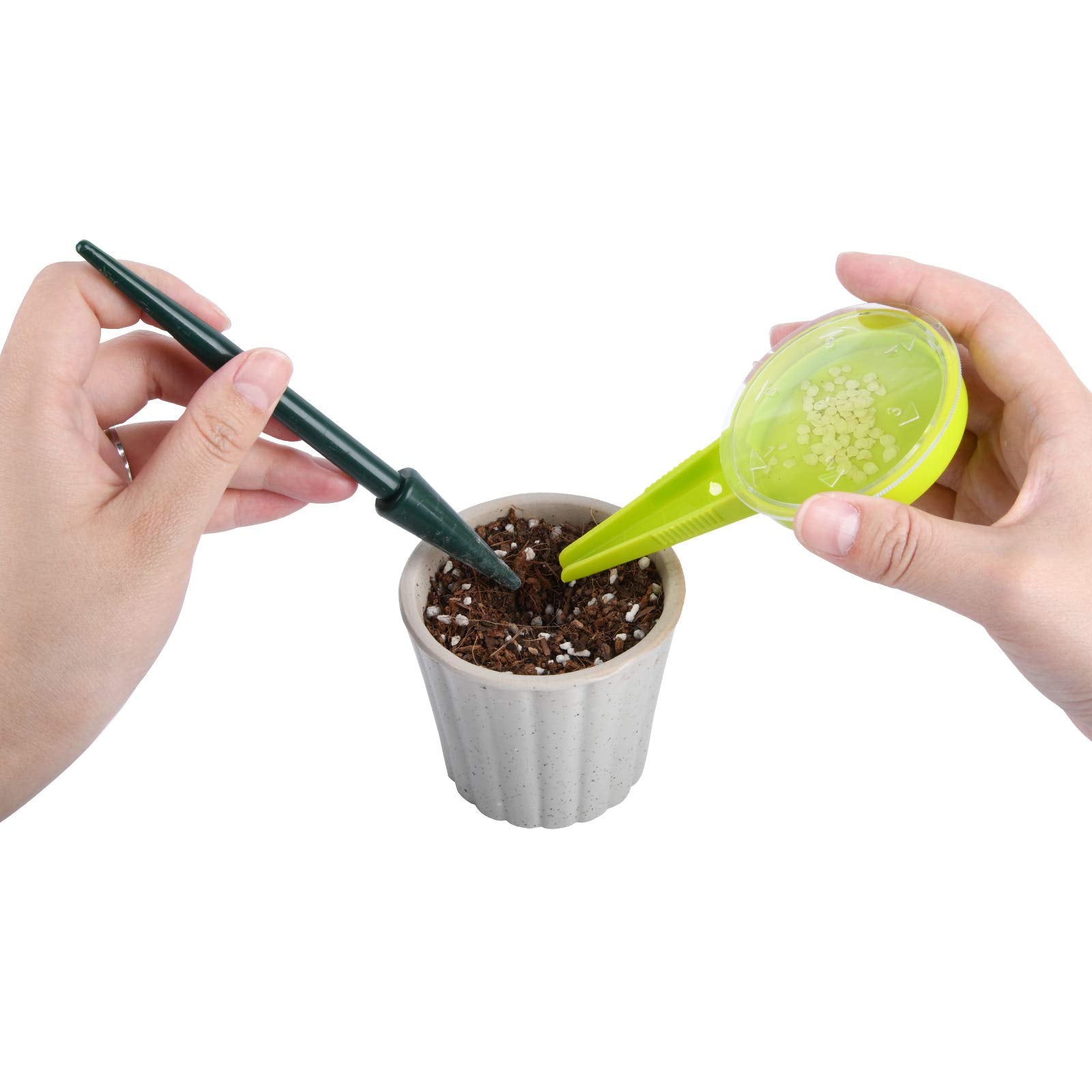 GARDTECH Flower Bulb Planting Set, 4 Pieces – Stainless Steel Dibber with Measurement, Fork & Seed Dispenser for Garden Seeds & Plants