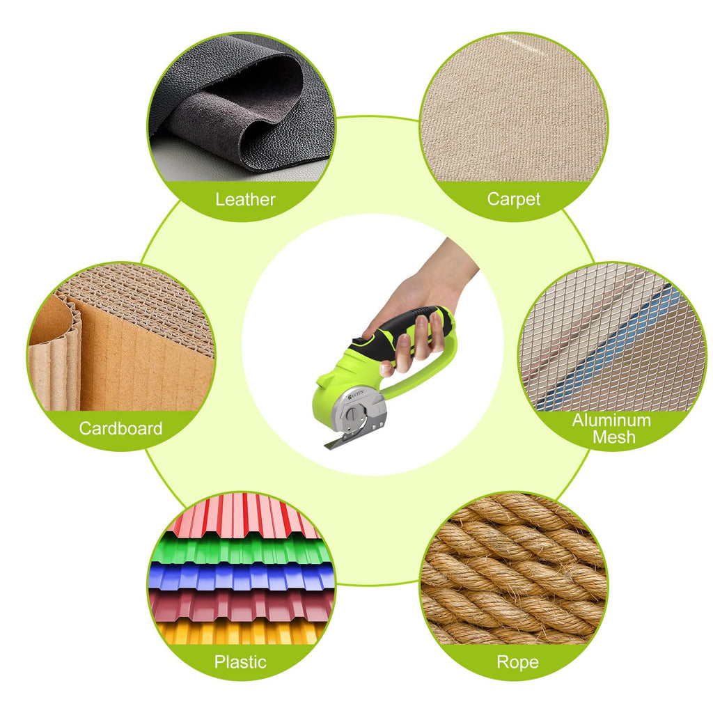 GARDTECH Cordless Electric Scissors 4V Rechargeable, Heavy Duty Rotary Cutter with LED for Cardboard, Fabric, Carpet & Crafts (Green)