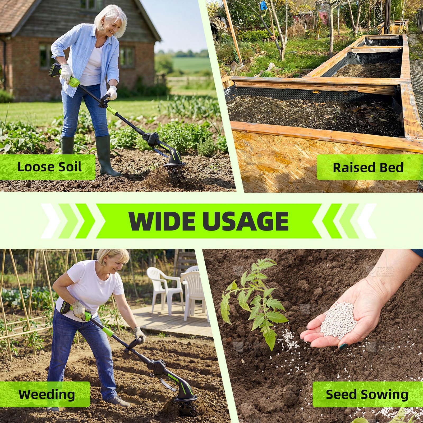 GARDTECH 2-in-1 Cordless Tiller Cultivator | 235RPM, 4" Tilling Depth, 120-Min Runtime, 2×2.0Ah Batteries