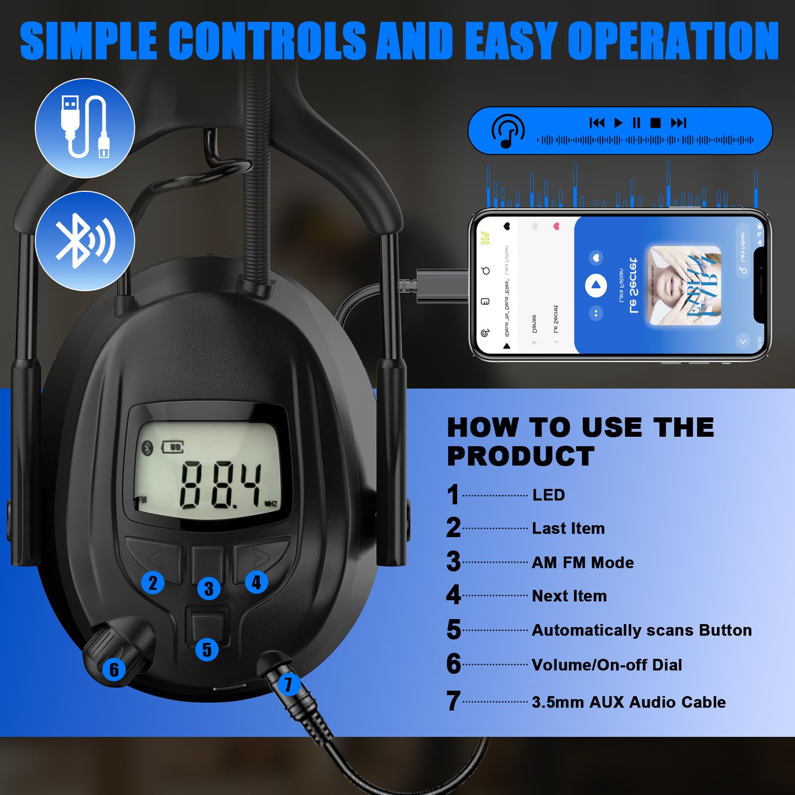 GARDTECH Bluetooth Hearing Protection Earmuffs | SNR 29dB, AM/FM Radio, 40-Hr Battery, Fits Over Glasses