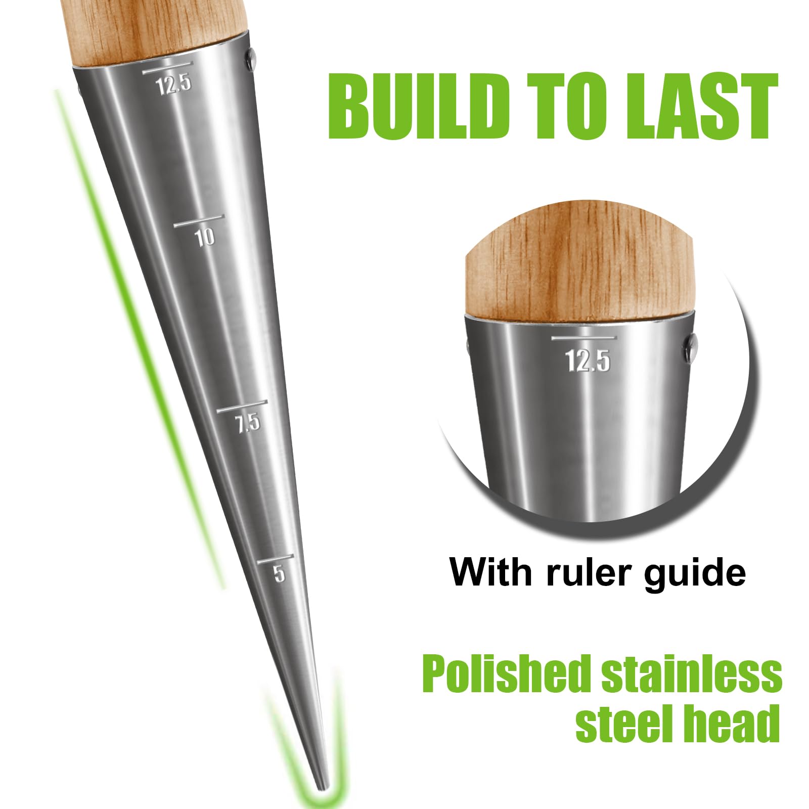 GARDTECH Flower Bulb Planting Set, 4 Pieces – Stainless Steel Dibber with Measurement, Fork & Seed Dispenser for Garden Seeds & Plants