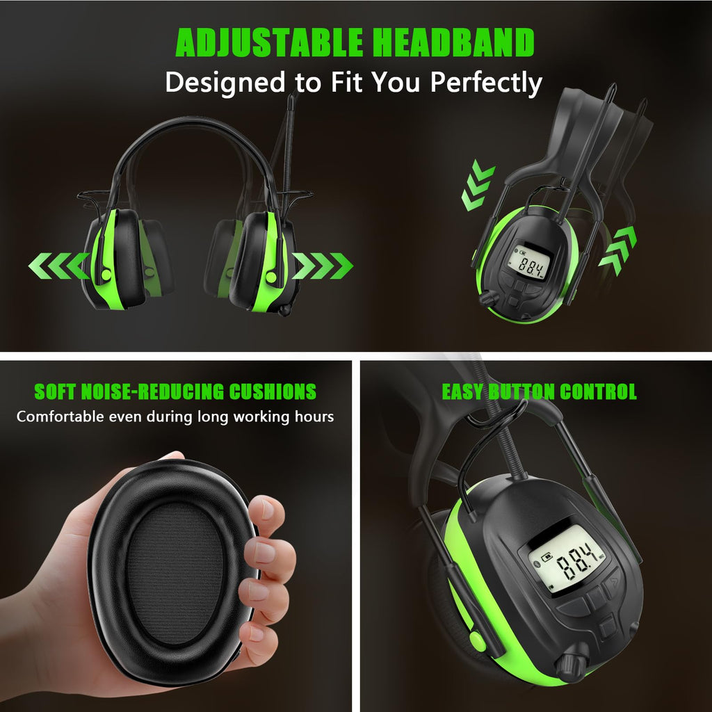 GARDTECH Bluetooth Hearing Protection Earmuffs | SNR 29dB, AM/FM Radio, 40-Hour Battery