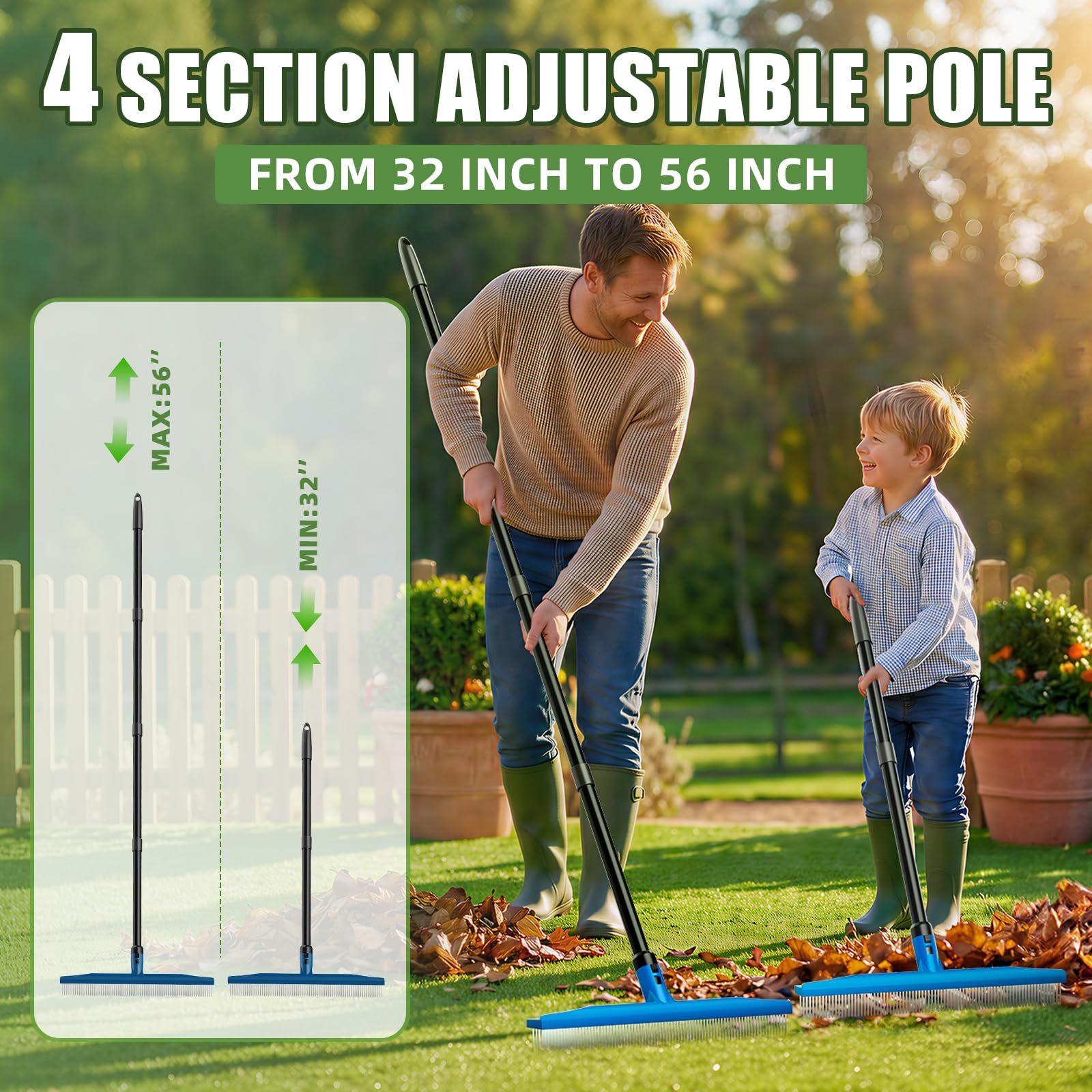 GARDTECH 2-in-1 Artificial Turf Rake & Broom | 3-Row + 4-Row Heads, Quick-Change, 56" Steel Handle