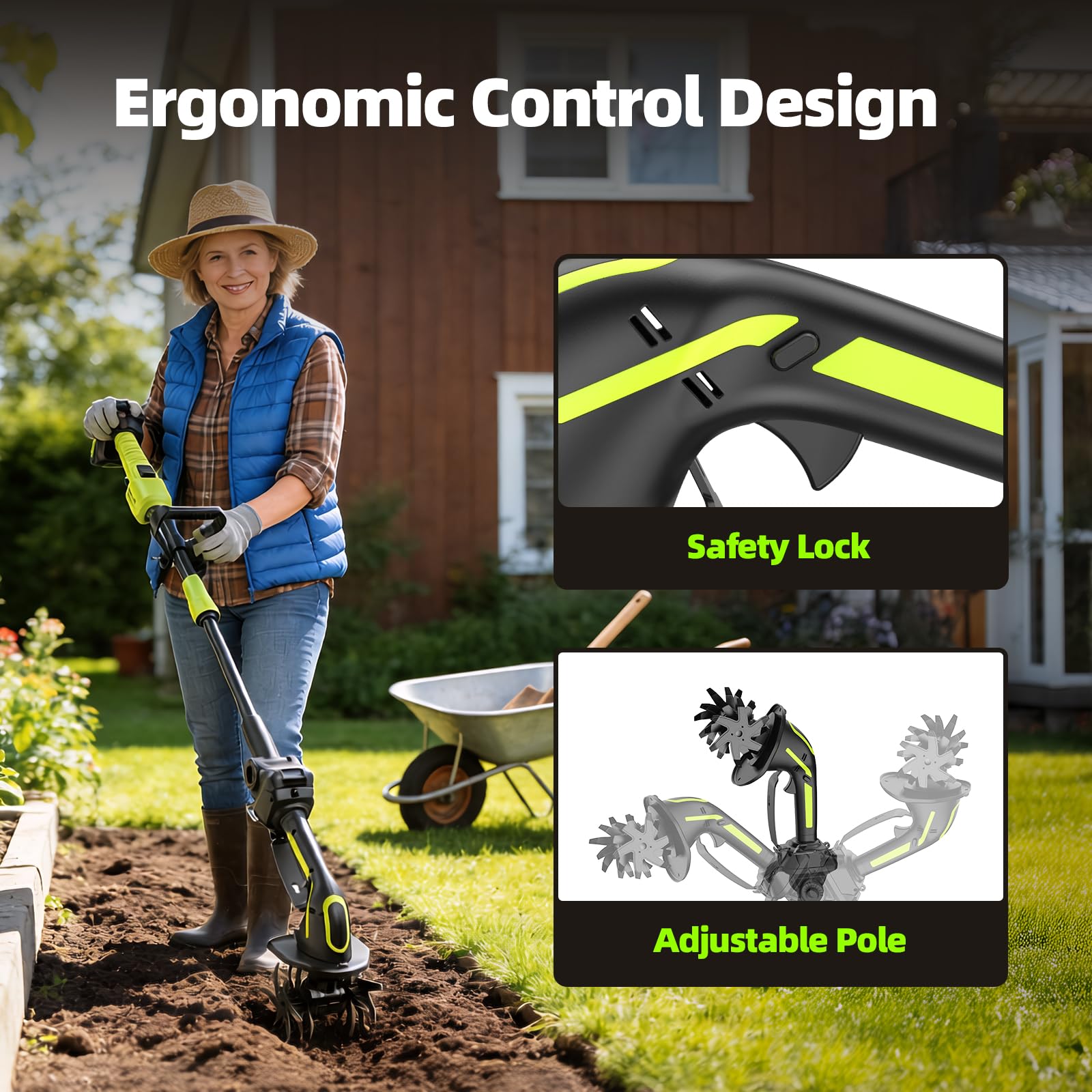 GARDTECH 2-in-1 Cordless Tiller Cultivator | 235RPM, 4" Tilling Depth, 120-Min Runtime, 2×2.0Ah Batteries